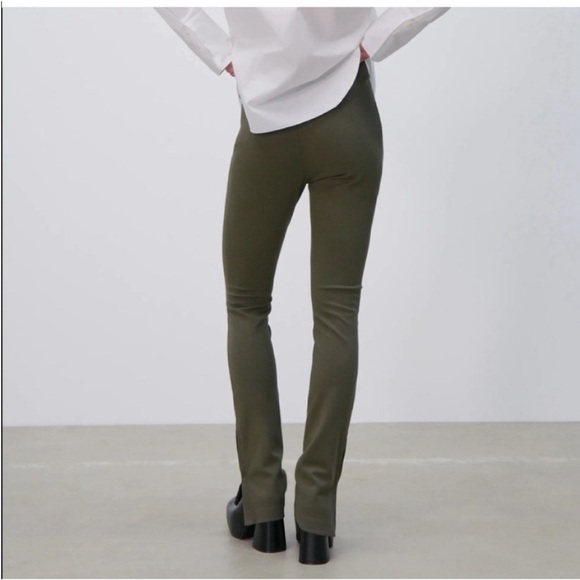 Zara Highrise Green Split Hem Straight Leg Leggings Size extra small - Picture 3 of 15